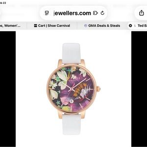Ted Baker Rose Gold Watch with Purple Floral Dial and White Strap TE 10031547